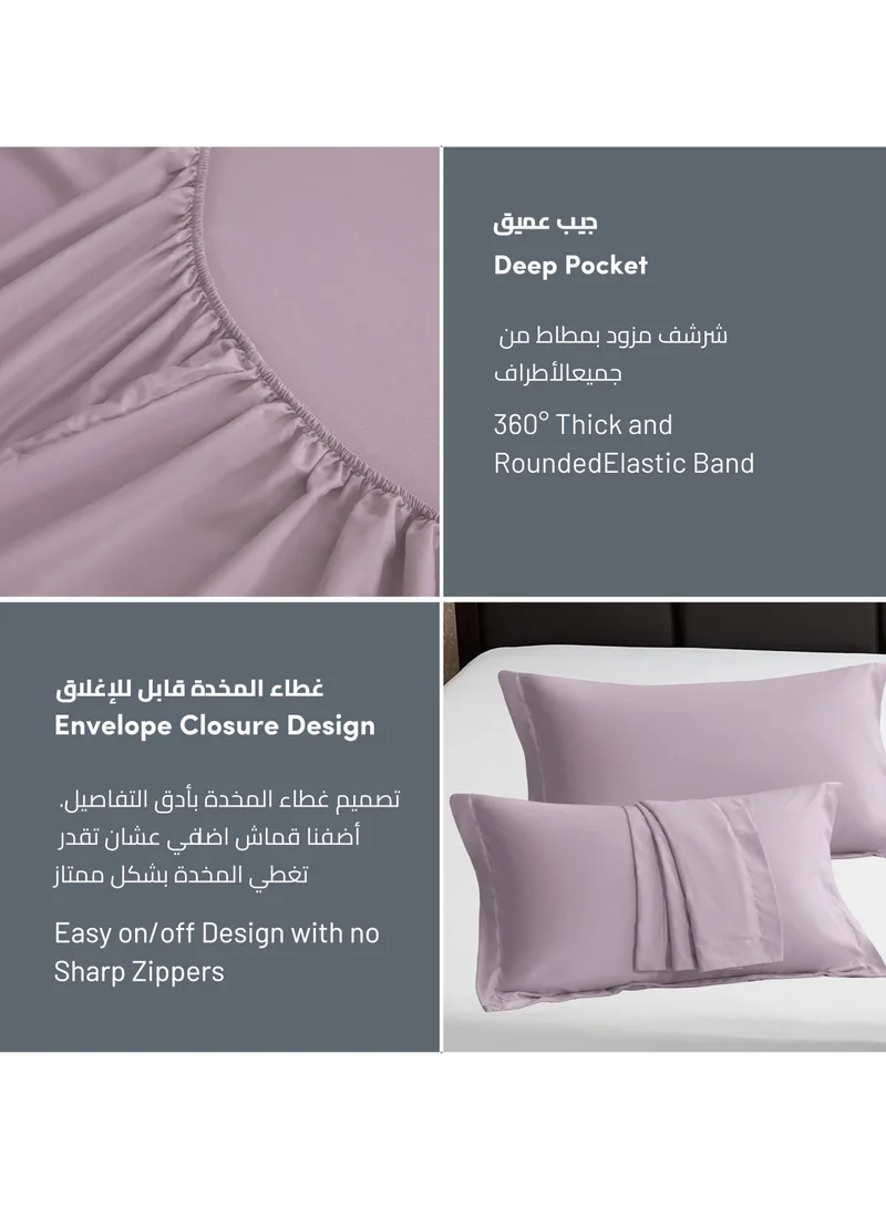 Donetella Bedding Fitted Sheet 2-Pcs Twin Size Solid Bed Sheet Set Fits(120x200CM) With Pillowcases And 30 CM Extra Deep Brushed Microfiber Bed Sheet,Lilac