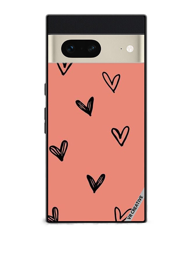 VR CREATIVE Protective Case Cover For Google Pixel 7 Flying Hearts Sketch Design Multicolour - Image 1
