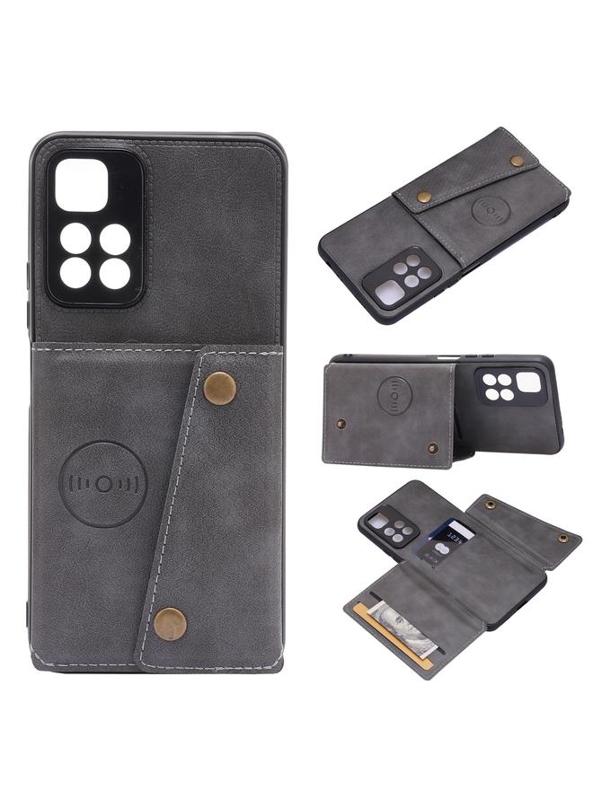 Case For Xiaomi Redmi Note 11 5G Chinese Double Buckle PU + TPU Shockproof Magnetic Phone Case