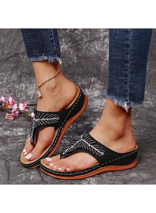 Women's Herringbone Wedge Sandals, European And American Style Casual, Large Size, Breathable, Soft Sole, Lightweight, Comfortable For Outdoor Wear