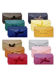 بيوينتي 24 Vintage Kraft Pearlescent Envelopes with Colorful Ribbons for Invitations Weddings and Festivities 12 Assorted Colors  - Image 1