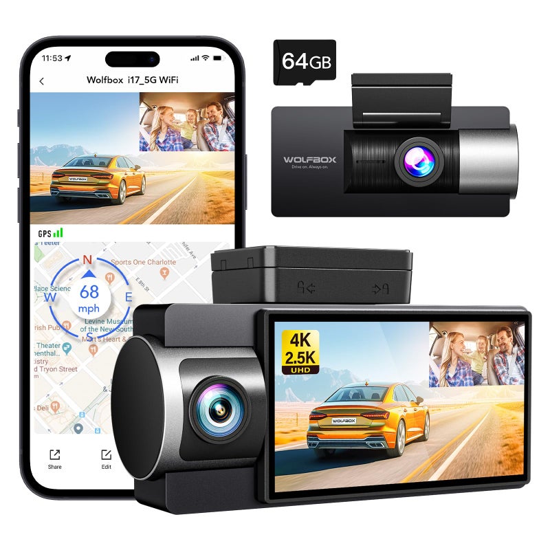 WOLFBOX i17 3-Channel Dash Cam with 4K, WiFi, GPS & Night Vision - Image 3