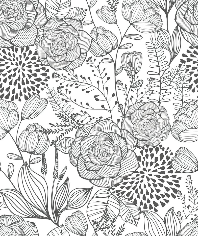 Wudnaye Black and White Floral Wallpaper Peel and Stick Floral Contact Paper 17inÃ—118.1in Flower Black White Self Adhesive Wall Paper for Bathroom Waterproof Removable Wallpapers Cabinets Decorative - Image 1