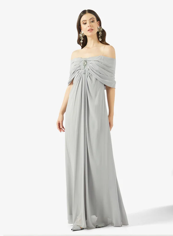 AINA Off-Shoulder Draped Evening Gown