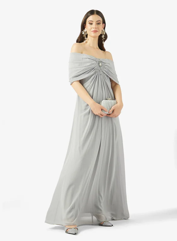 AINA Off-Shoulder Draped Evening Gown