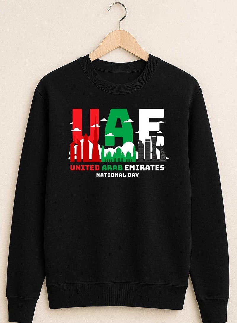 UAE National Day Skyline Sweatshirt – Bold Flag Letter Design | Unisex Emirati Pride Pullover - Image 2