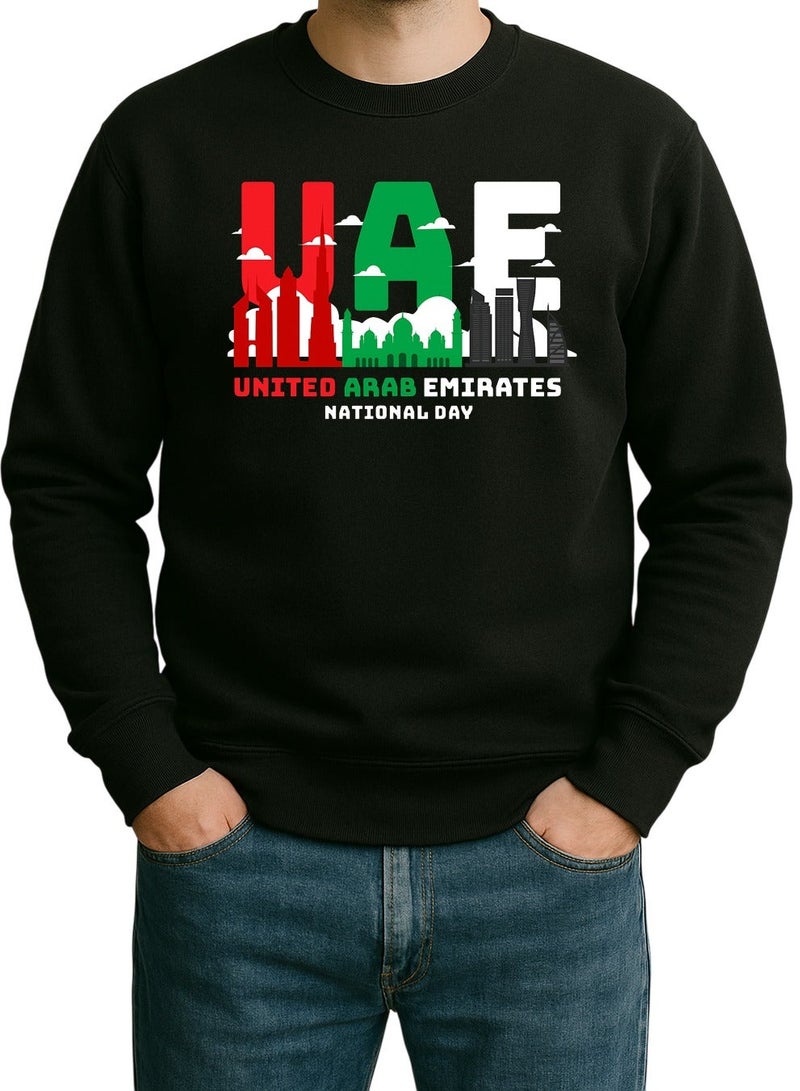 UAE National Day Skyline Sweatshirt – Bold Flag Letter Design | Unisex Emirati Pride Pullover - Image 1