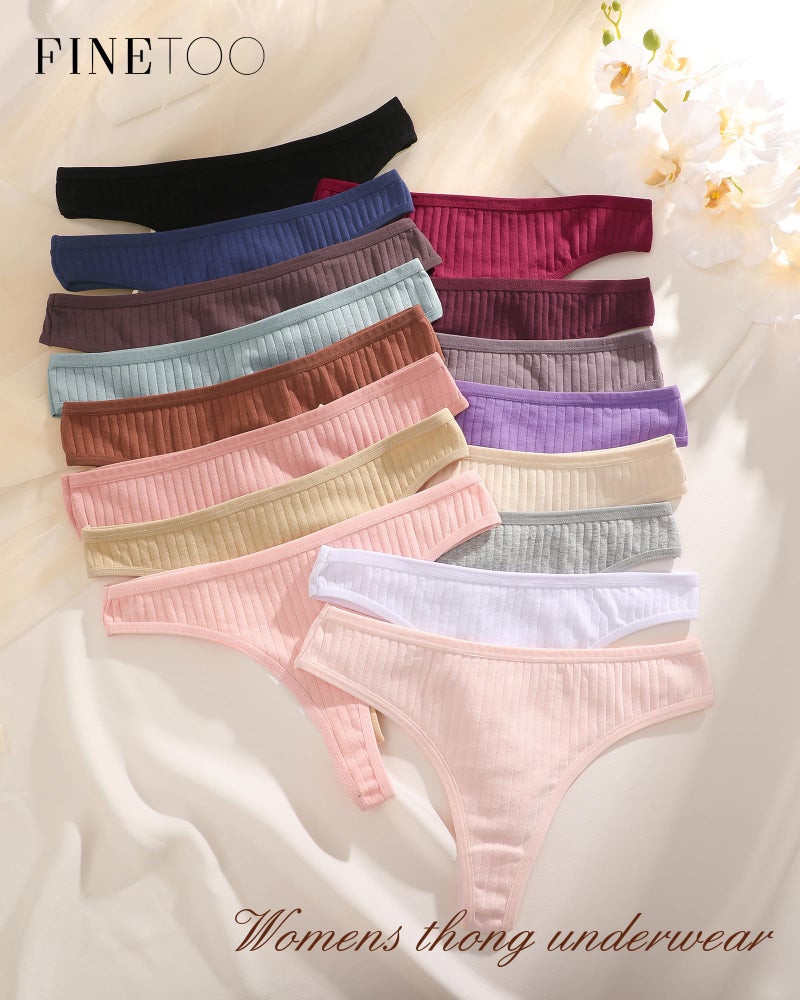 FINETOO 6 Pack Cotton Thongs for Women Breathable Low Rise Bikini Panties Womens Thong Underwear Sexy XS-XXXL - Image 5