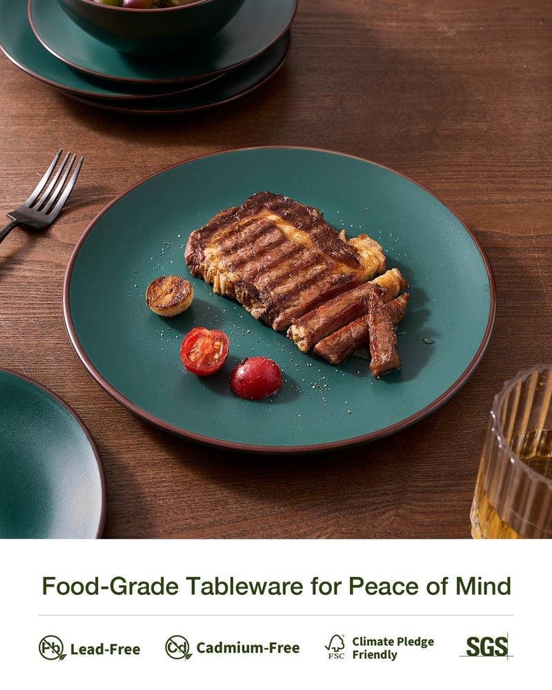 Famiware Venus Plates and Bowls Sets, 12 Pieces Stoneware Speckled Dinnerware Dishes Set for 4, Matte Dark Green - Microwave & Dishwasher Safe, Modern Minimalist, for Everyday Meals & Formal Dining - Image 4