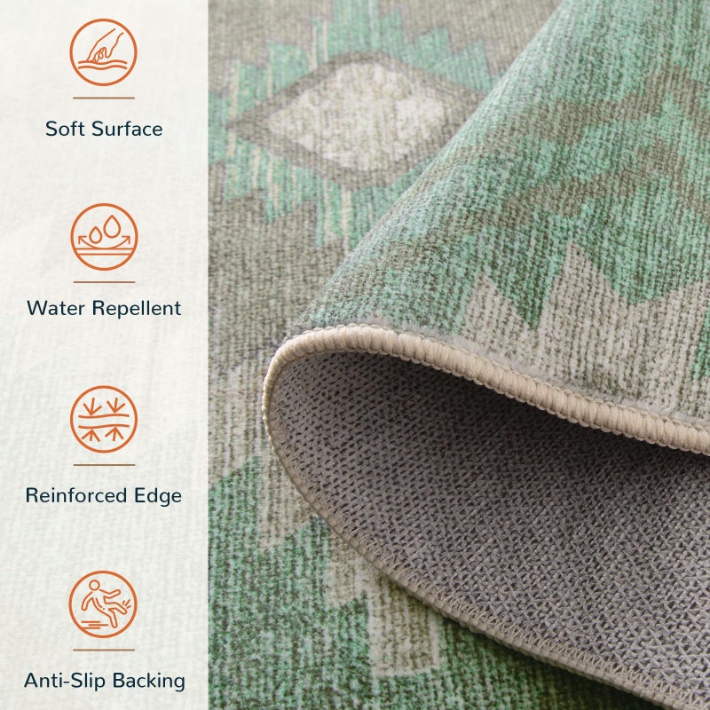 BESTSWEETIE Area Rug 5x7 Rug Machine Washable Rug Non-Slip Low Pile Print Pattern Western Rug for Living Room Bedroom Entryway Tribal Series -Sage - Image 4