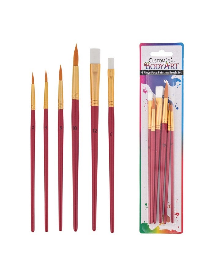 Custom Body Art 6 Piece Nylon Hair Face Painting Brush Set - 4 Round Size 2-4-6-10, 2 Flat Size 8-12 Alos Great For Watercolor And Acrylic Paints  - Image 1