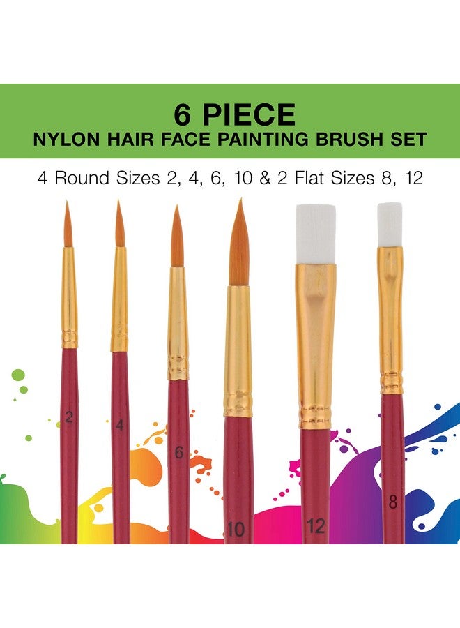 Custom Body Art 6 Piece Nylon Hair Face Painting Brush Set - 4 Round Size 2-4-6-10, 2 Flat Size 8-12 Alos Great For Watercolor And Acrylic Paints  - Image 2