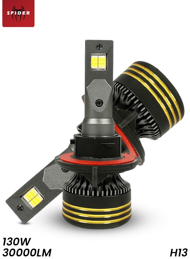 SPIDER 130W 30000LM LED Headlight Bulbs H13, 6500K Cool White Super Bright Conversion Kit, IP65 Waterproof, 12V-24V, 500% Brighter with Focused Beam, No Dark Spots, Anti-Glare, 30000H Lifespan, Plug & Play for Car SUV Motorcycle ATV UTV - Image 1