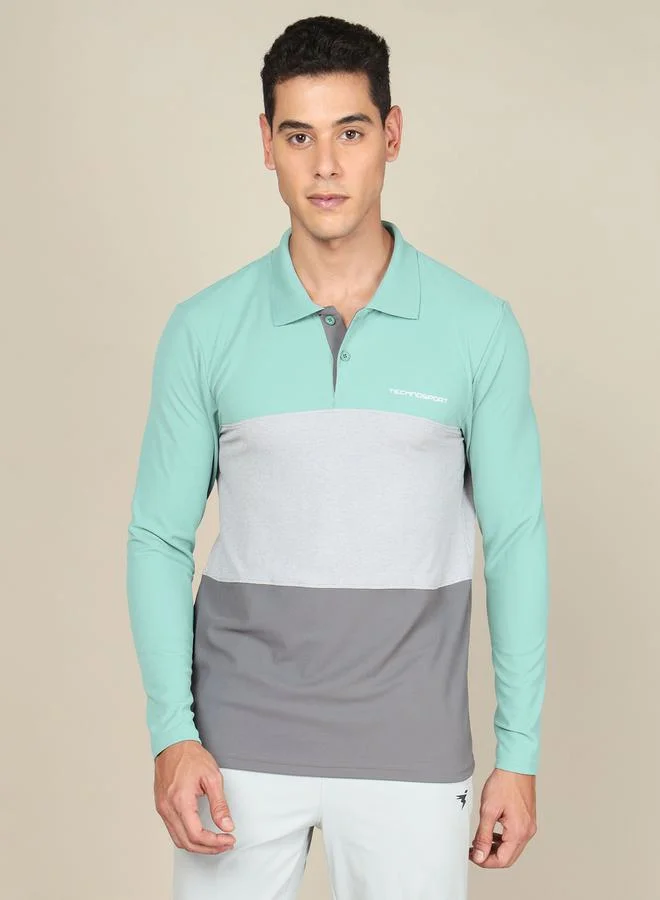 Technosport Colorblock Pique Slim Fit Polo T-Shirt with Long Sleeves