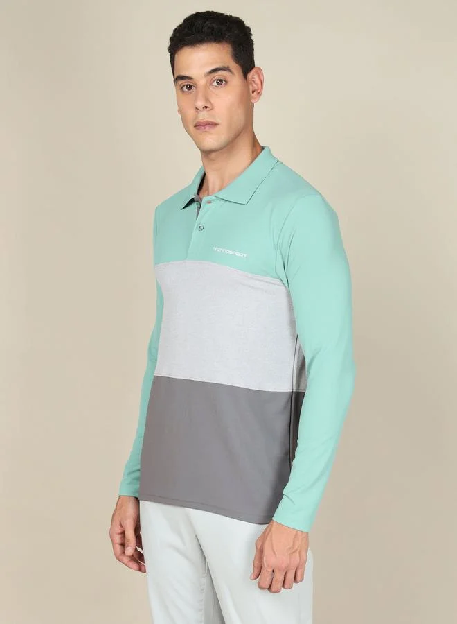 Technosport Colorblock Pique Slim Fit Polo T-Shirt with Long Sleeves