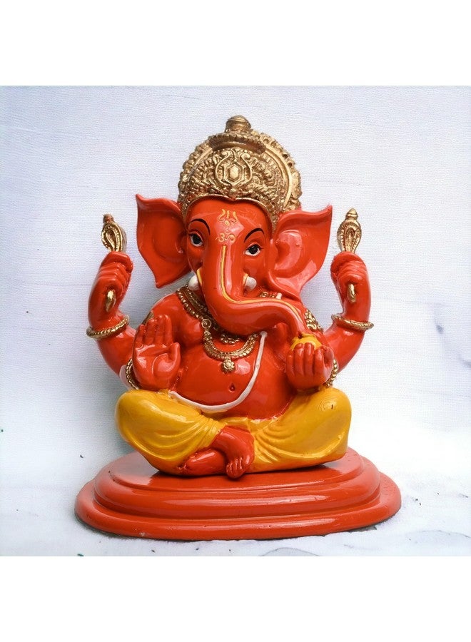 KariGhar Resin Sindur Ganesha Ganpati Bappa Idol Perfect for Housewarming, Gifting and Decoration, Orange Color, 11 x 13 x 15 Cm - Image 1
