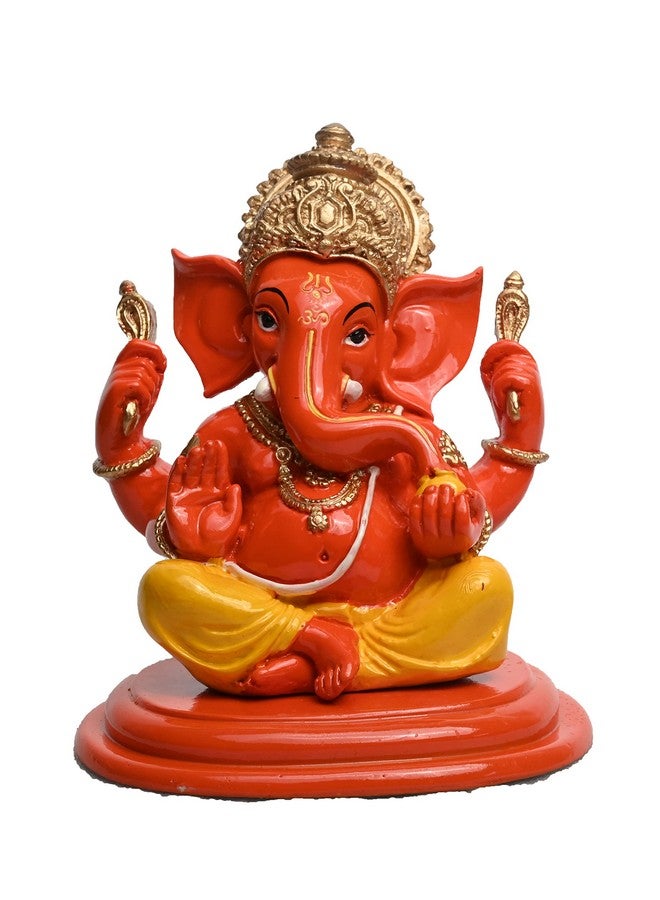 KariGhar Resin Sindur Ganesha Ganpati Bappa Idol Perfect for Housewarming, Gifting and Decoration, Orange Color, 11 x 13 x 15 Cm - Image 2