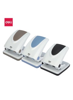 Deli Deli E0126 80mm Hole Distance Φ6mm Hole Diameter Plastic+Metal Two-hole Punch Max. 35 Sheets, Warm Gray/Black Gray/Light Blue Asst. 1PCS/Color Box - Perfect for Office, School & Home Use  - Image 1