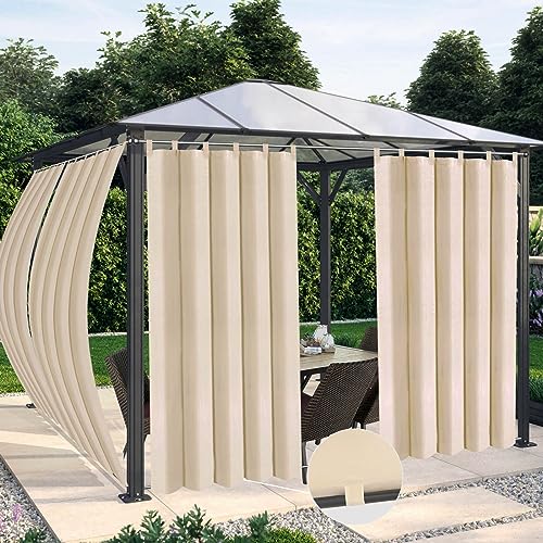 OutdoorLines Waterproof Outdoor Curtains for Patio  Windproof Tab Top Gazebo Curtain Panels  Privacy Sun Blocking Outside Curtain Set for Porch Pergola and Cabana 54 x 96 inch Beige 2 Panels