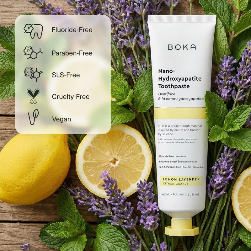Boka Fluoride Free Toothpaste, Nano Hydroxyapatite Toothpaste, Appropriate for Sensitive Teeth - for Adult Oral Care - Lemon Lavender Flavor, 1.3 Fl Oz 2Pk US Manufactured - Image 4