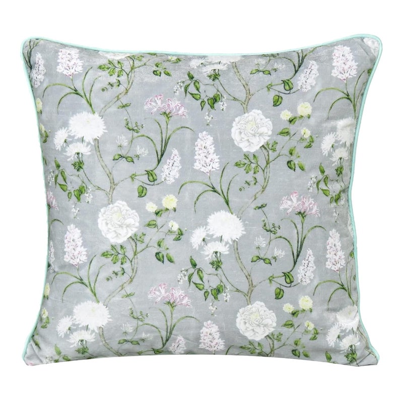 Riara Velvet Cushion Cover Printed Pillow Covers Square Throw Cover Decorative Hand Made Soft Pillowcases for Sofa Zipper Closer Set of 2 (18"x18", Grey Flower Print) - Image 2