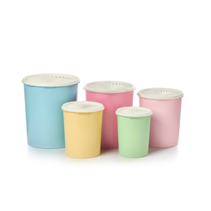 Tupperware Heritage Collection 10 Piece Nested Canister Set in Vintage Colors Dishwasher Safe and BPA Free 5 Containers 5 Lids