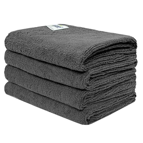 SOFTSPUN Microfiber Cleaning Cloths, 40x60cms 4 pcs Towel Set 340 GSM Grey Highly Absorbent Lint and Streak Free Multipurpose Wash Cloth for Kitchen Car Window Stainless Steel Silverware. - Image 1