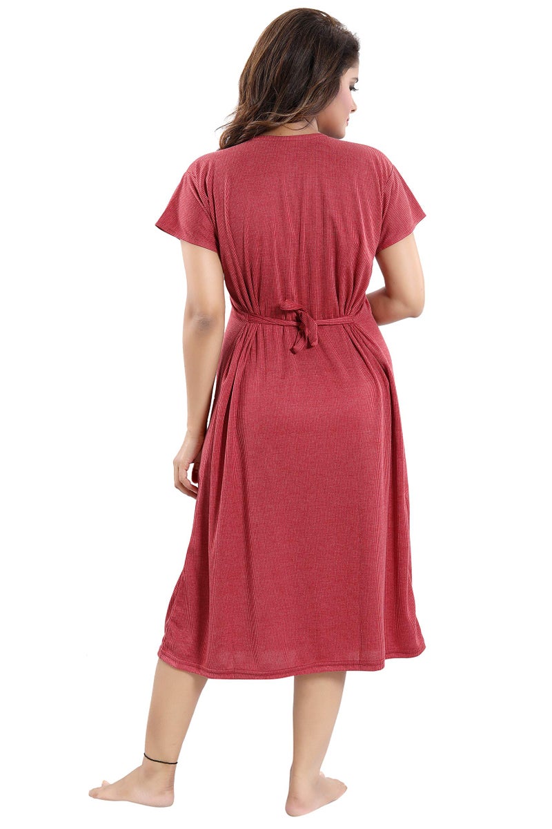 Fabme Women's Maternity Night Dress (NW0182_Maroon_Free Size) - Image 2