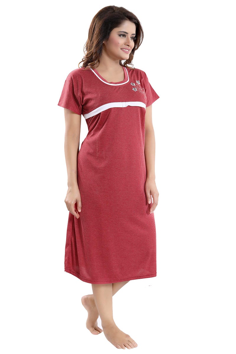 Fabme Women's Maternity Night Dress (NW0182_Maroon_Free Size) - Image 4