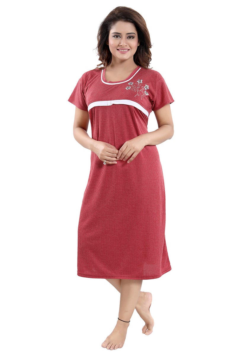 Fabme Women's Maternity Night Dress (NW0182_Maroon_Free Size) - Image 3