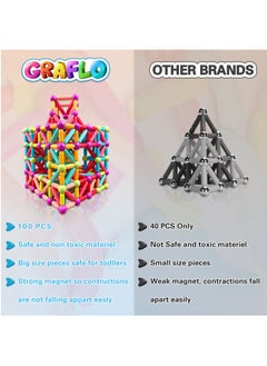 GRAFLO GRAFLO Magnetic Building Blocks Magnetic Sticks and Balls Game Set Construction Set 100 Pcs Early Educational STEM Learning Montessori Preschool Toys Magnet Construction Set for Kids 3+ years  - Image 2