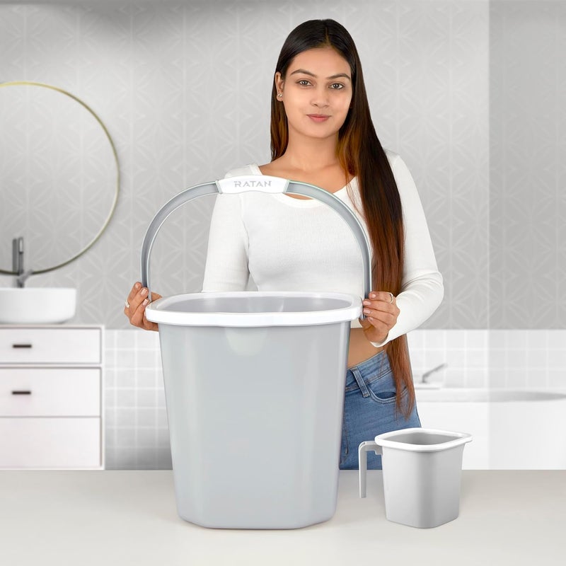 RATAN PLASTICWARE مجموعة حمام راتان بلاستيك بريميا دلو 5 لتر × 1 دلو 25 لتر × 1 كوب 15 لتر × 1 مقعد صغير × 1 رمادي دياسو سهل الحمل مثالي للاستخدام في الحمامات والمطابخ والمناطق الرطبة - Image 2