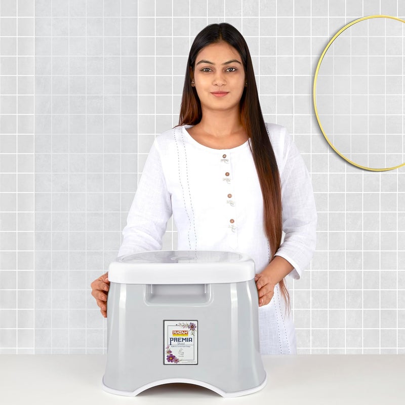 RATAN PLASTICWARE مجموعة حمام راتان بلاستيك بريميا دلو 5 لتر × 1 دلو 25 لتر × 1 كوب 15 لتر × 1 مقعد صغير × 1 رمادي دياسو سهل الحمل مثالي للاستخدام في الحمامات والمطابخ والمناطق الرطبة - Image 4