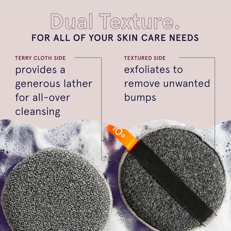 Clean Logic Detoxify Purifying Charcoal Infused Exfoliating Body Scrubber, Dual-Texture Round Exfoliator Tool for Smooth, Clean Skin, Daily Skincare Routine, 3 Count Value Pack - Image 5