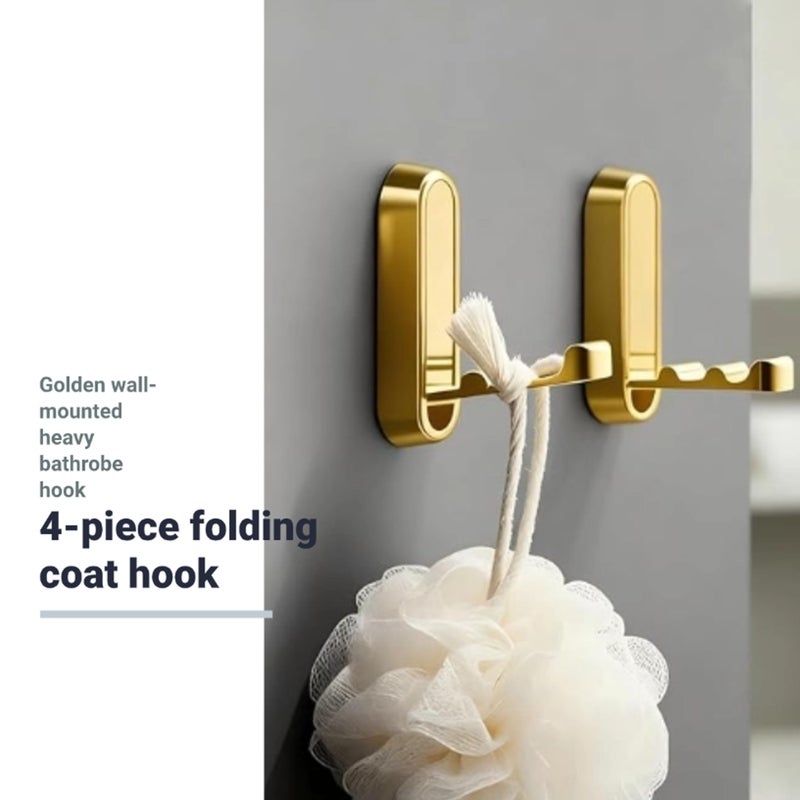 CJFNDFA 4PCS Folding Coat Hooks, Gold Wall Mounted Flip Down Heavy Duty Robe Hooks for Towels, Hats, Coats - Space Saving Design for Entryway, Bathroom, Bedroom - Image 3