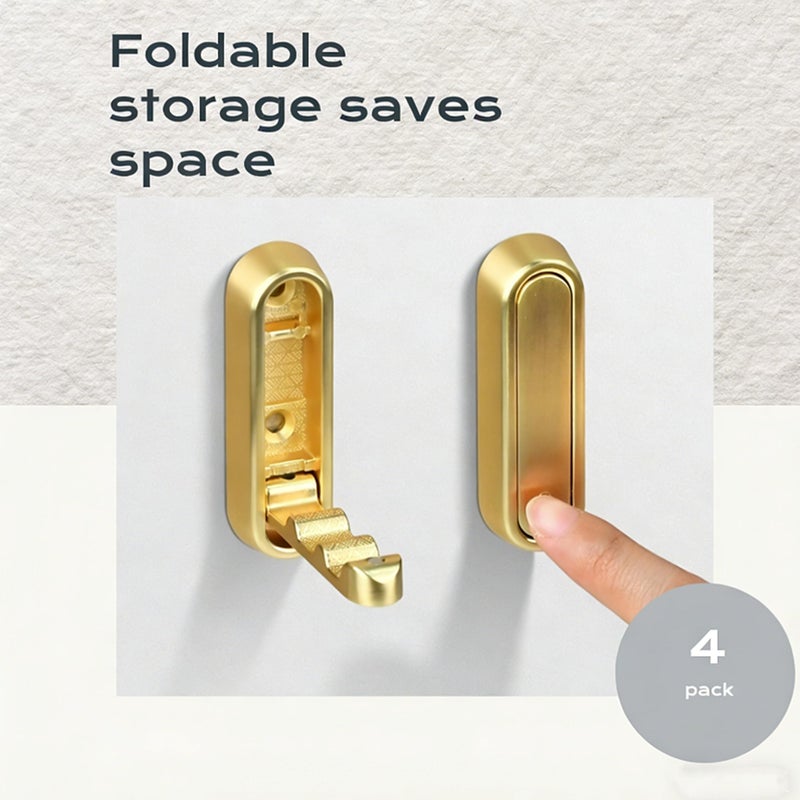 CJFNDFA 4PCS Folding Coat Hooks, Gold Wall Mounted Flip Down Heavy Duty Robe Hooks for Towels, Hats, Coats - Space Saving Design for Entryway, Bathroom, Bedroom - Image 4