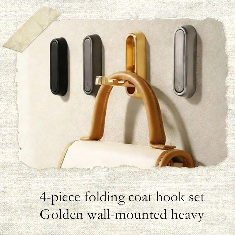 CJFNDFA 4PCS Folding Coat Hooks, Gold Wall Mounted Flip Down Heavy Duty Robe Hooks for Towels, Hats, Coats - Space Saving Design for Entryway, Bathroom, Bedroom - Image 5