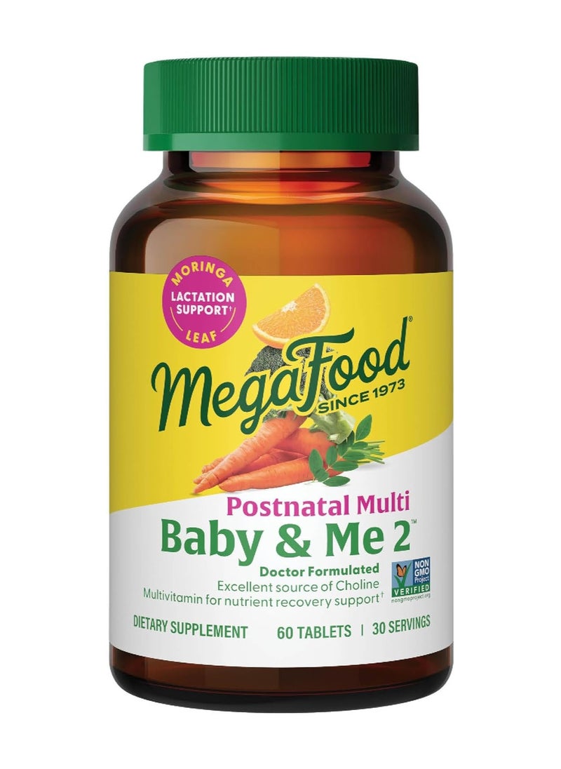 MegaFood MegaFood Baby & Me 2 Postnatal Multi -Docter Formulated Excellent source of Choline Nultivitamin for nutrient recovery support 60 Tabletss (30 Servings)  - Image 1