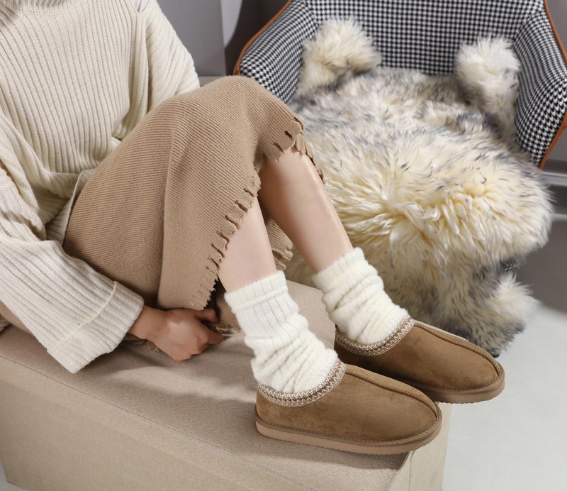 SMajong Women's Fuzzy Slippers Cozy Memory Foam House Shoes Winter Warm Loafer Slippers Indoor,Beige 6 US - Image 2
