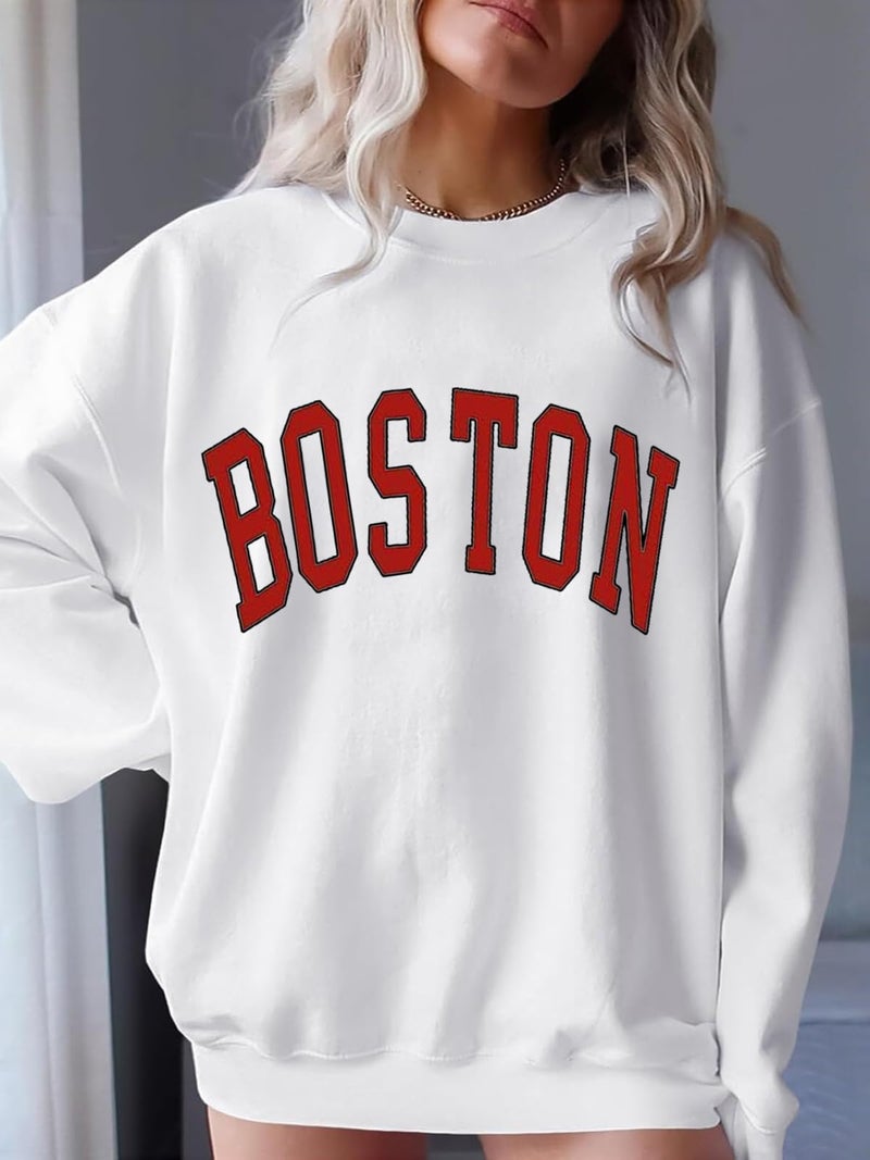 Langwyqu Women's Oversized Sweatshirt Boston Long Sleeve Casual Loose Pullover Tops - Image 2