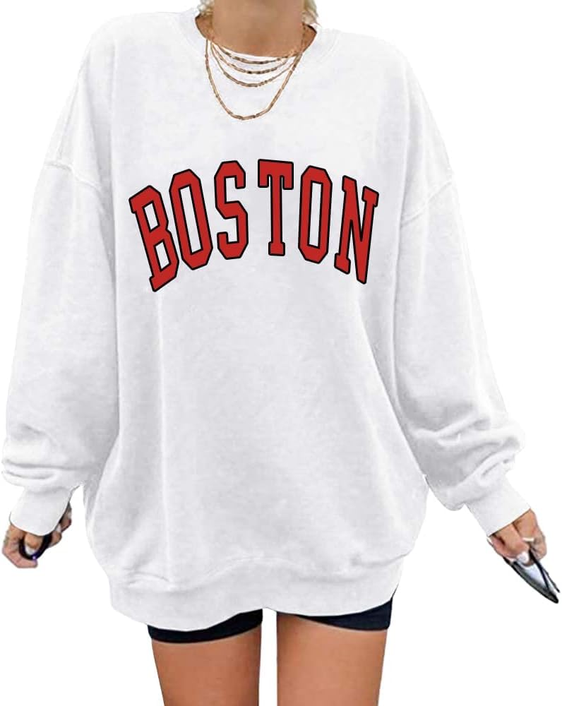 Langwyqu Women's Oversized Sweatshirt Boston Long Sleeve Casual Loose Pullover Tops - Image 1