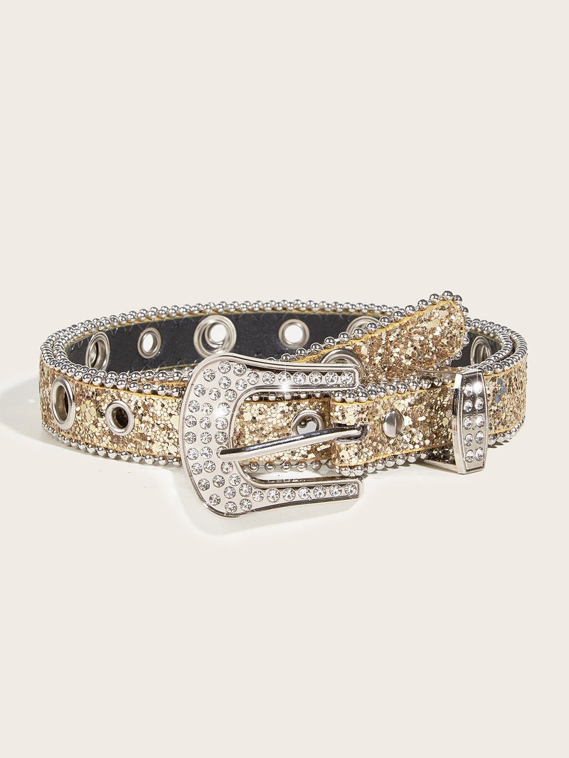 Spice Girl Belt Women'S Fashion Trendy Air Eye Shining Style Western Y2K Water Diamond Buckle Wide Belt Waist Chain - Image 1
