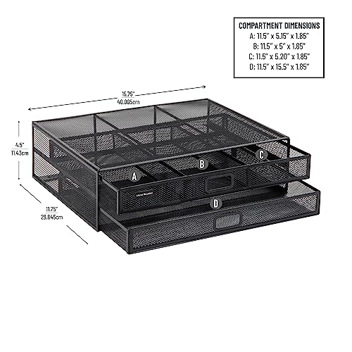 Mind Reader Monitor Stand, Ventilated Laptop Riser, Storage Drawer, Office, Metal Mesh, Black - Image 3