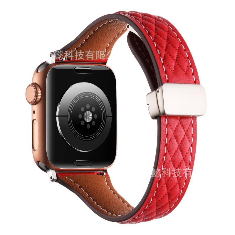 Adjustable Leather Red Classic Strap Smartwatch Band Compatible with Apple Watch 38 40 41 42 44 45 49mm with Fit Replacement Strap - Image 1