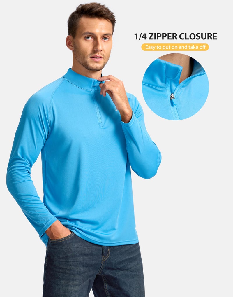 Pudolla Men's Long Sleeve Running Shirts Sun Protection Shirt Quick Dry Moisture Wicking Athletic Shirts Lightweight(Sky Blue S) - Image 5