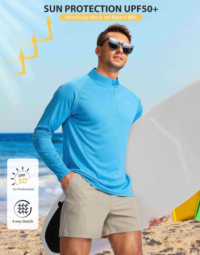 Pudolla Men's Long Sleeve Running Shirts Sun Protection Shirt Quick Dry Moisture Wicking Athletic Shirts Lightweight(Sky Blue S) - Image 3