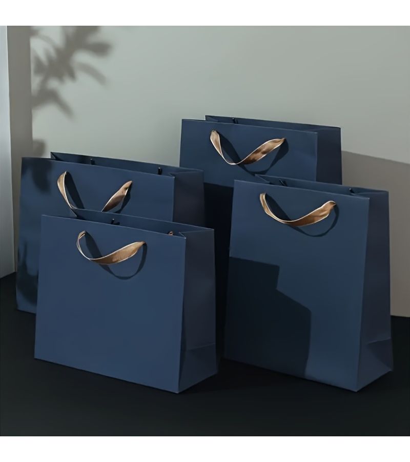 Royal Blue Paper Gift Bags with Metal Handles 5pcs for Shopping Party Favors - Image 1