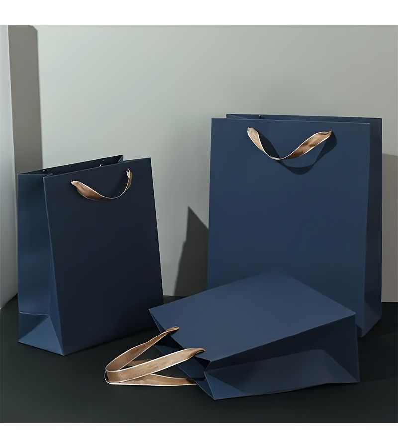 Royal Blue Paper Gift Bags with Metal Handles 5pcs for Shopping Party Favors - Image 2