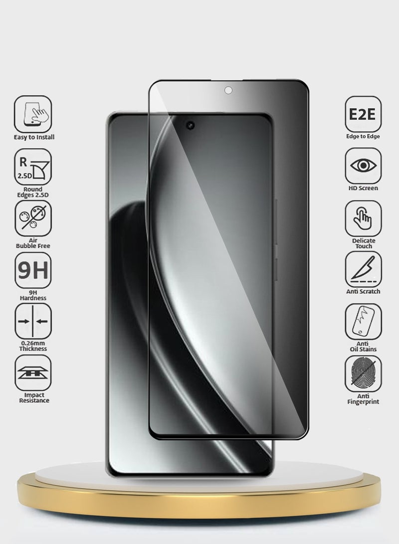 Wtech Premium E2E Privacy Full Glue Full Cover Tempered Glass Screen Protector For Realme GT 6 5G 2024 Clear/Black - Image 2