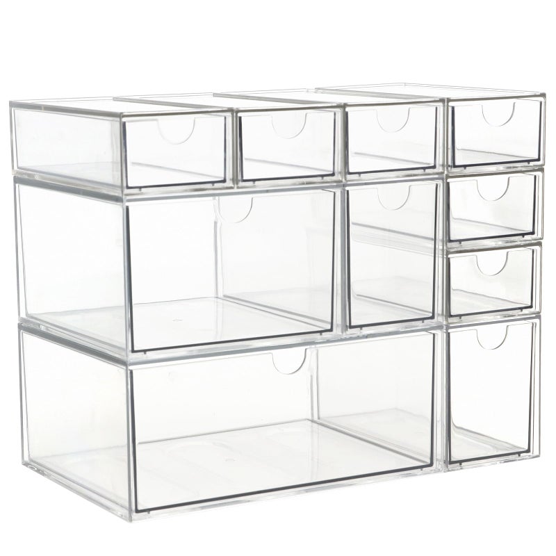 ZEXALOR Acrylic Makeup Organizer 10 Drawers Clear Storage Organizer Desktop Stackable Storage Drawers Plastic Organizer Bins for Makeup Stationery Cosmetics Vanity BathroomCabinetPantry Office Desk - Image 2